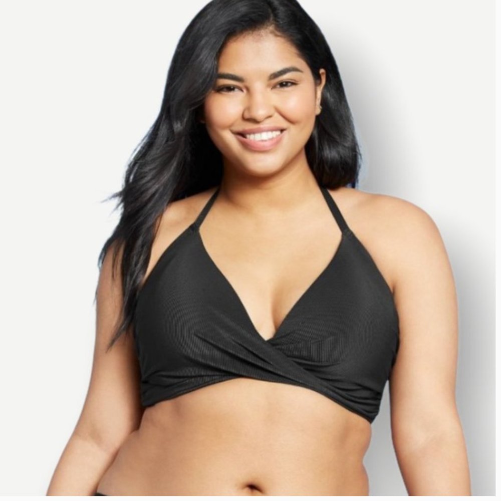 Shade & Shore Black Rib Wrap-Front Bikini- NWT